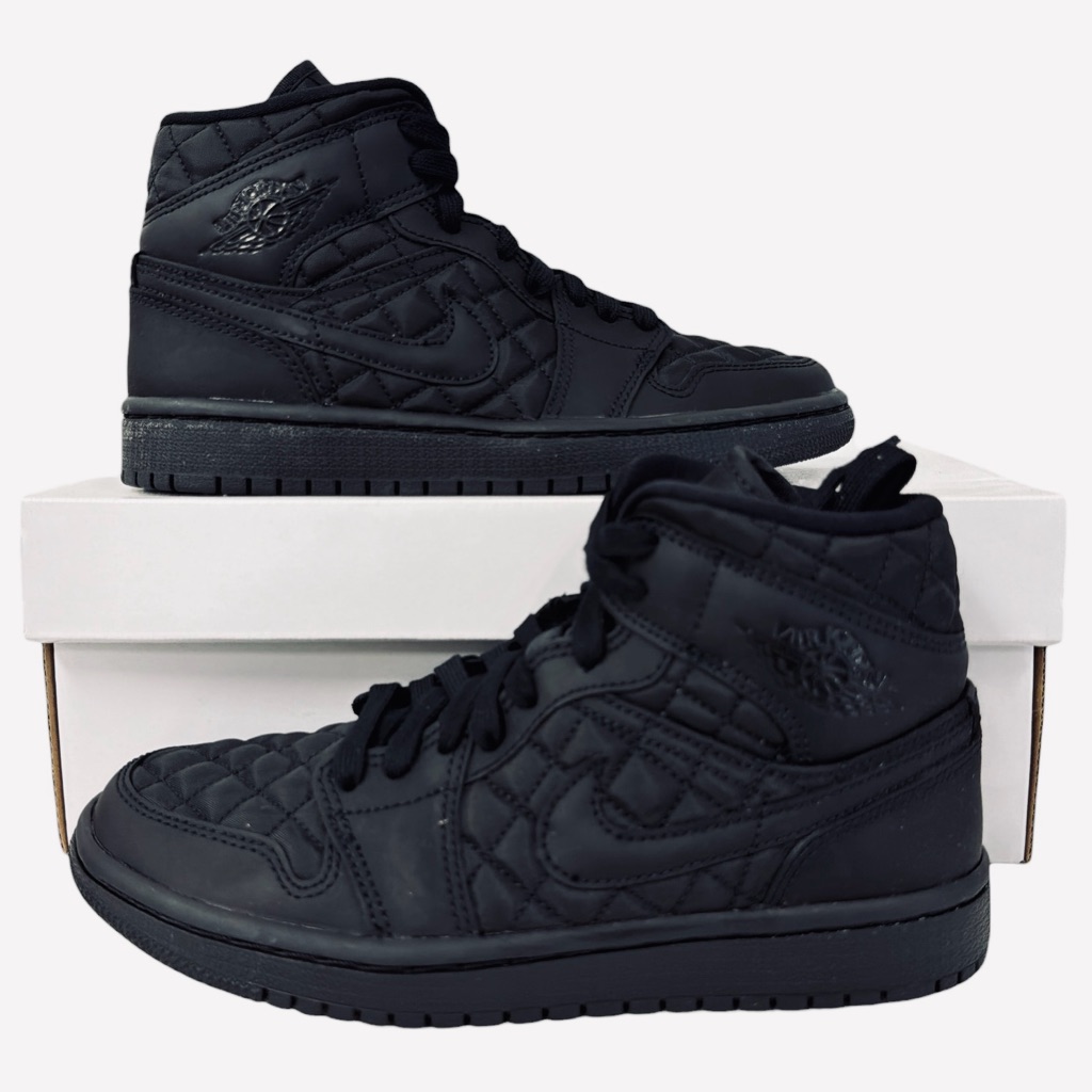Air Jordan 1 Mid Black Leather Sneaker Quilted Db6078-001 Womens Size 5.5